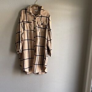HYFVE Beige and Brown Plaid Shirt Dress